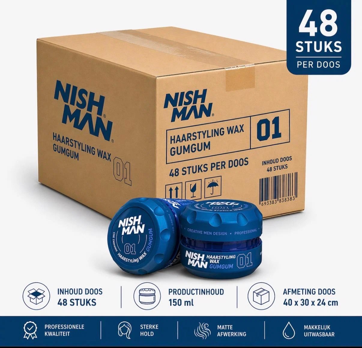 Nishman Hair Styling Wax 01 Gumgum 48 stuks